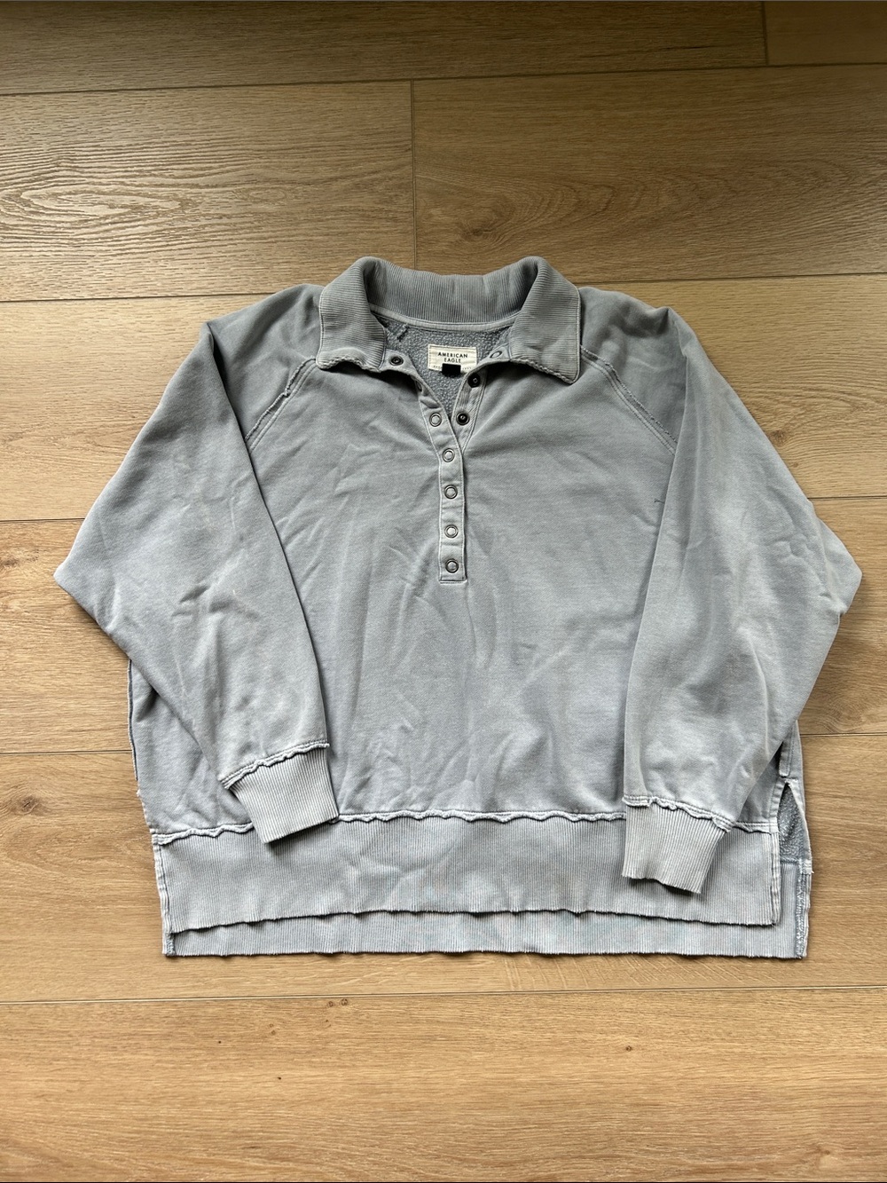 Light Grayish Blue snap Pullover Sweatshirt Extra Small American Eagle